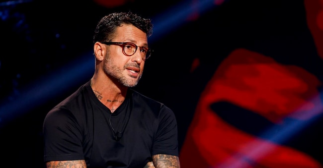 Fabrizio Corona durante la prima puntata della nuova stagione della trasmissione televisiva Belve, in onda su Rai Due, Roma 25 settembre 2023. ANSA/FABIO FRUSTACI
